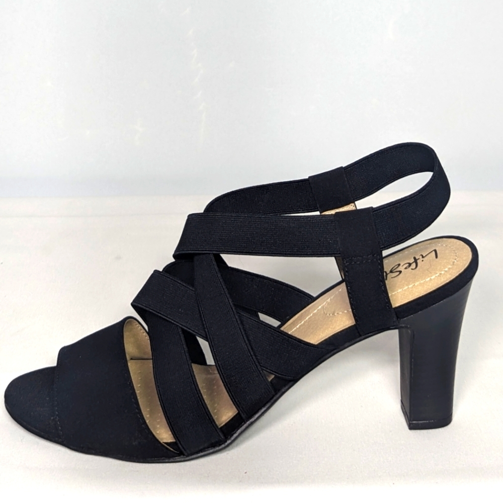 NEW Life Stride Womens Charlotte Heeled Sandal Sz 9.5 wide black